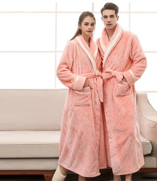 Women's and Men's Plush Dressing Gown with Shawl Collar