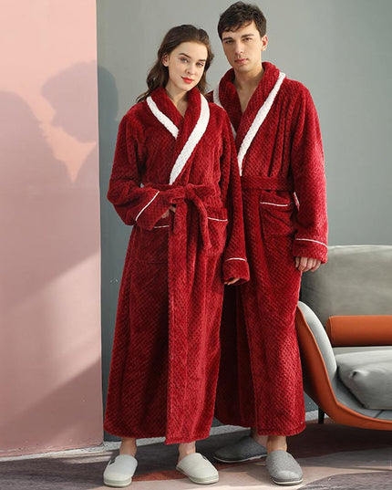 Women's and Men's Plush Dressing Gown with Shawl Collar