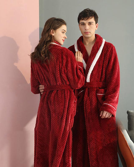 Women's and Men's Plush Dressing Gown with Shawl Collar