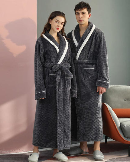 Women's and Men's Plush Dressing Gown with Shawl Collar