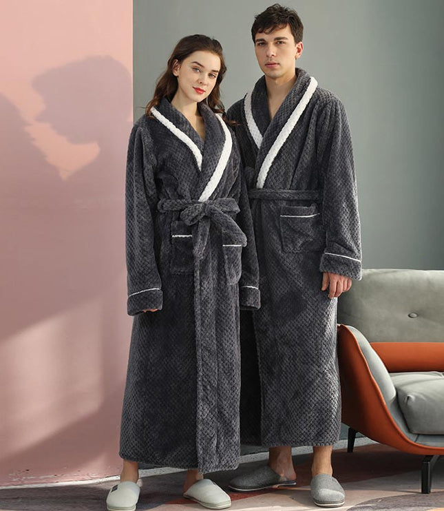 Women's and Men's Plush Dressing Gown with Shawl Collar