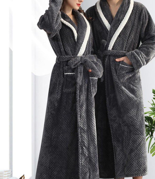 Women's and Men's Plush Dressing Gown with Shawl Collar