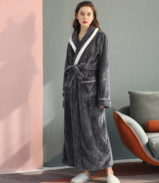 Women's and Men's Plush Dressing Gown with Shawl Collar