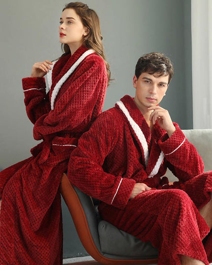 Women's and Men's Plush Dressing Gown with Shawl Collar