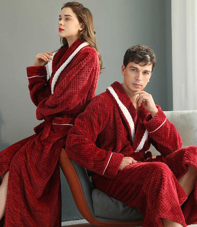 Women's and Men's Plush Dressing Gown with Shawl Collar