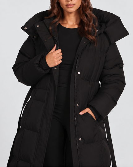 Women's Below-Knee Press-Stud Puffer Jacket