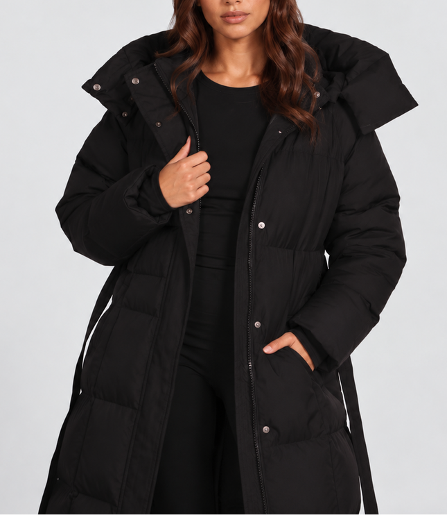 Women's Below-Knee Press-Stud Puffer Jacket