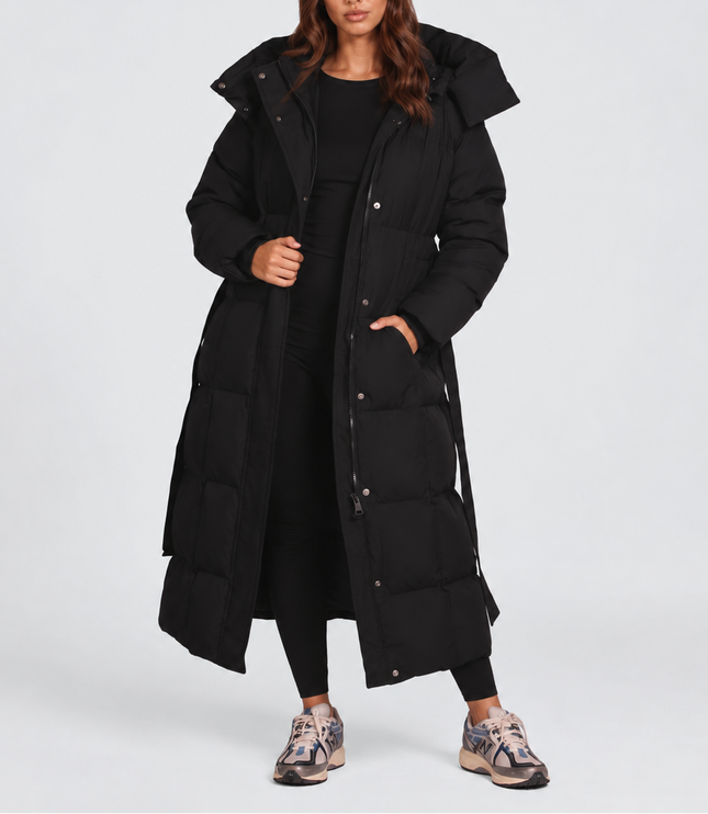 Women's Below-Knee Press-Stud Puffer Jacket