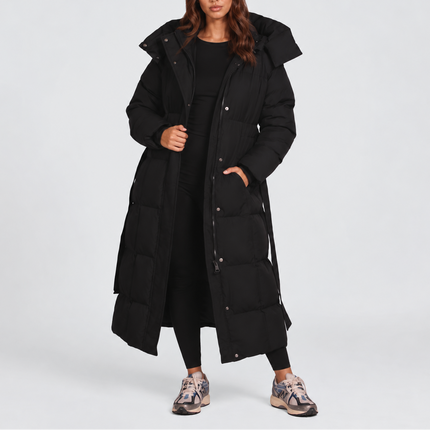 Women's Below-Knee Press-Stud Puffer Jacket