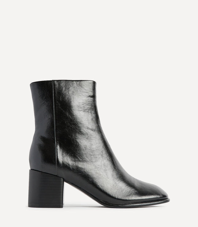 Women's Black Block Heel Ankle Boots with Side Zip
