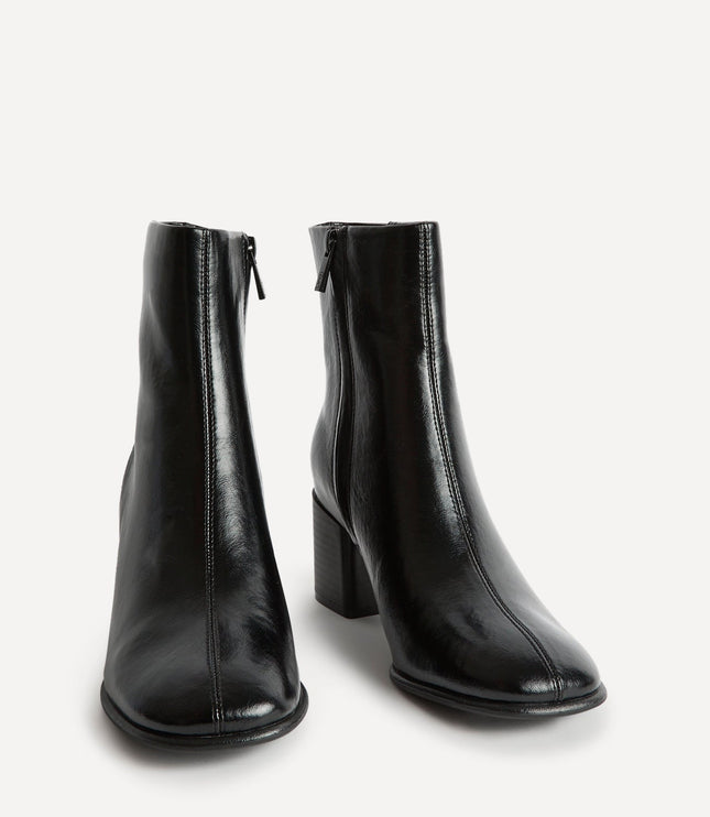 Women's Black Block Heel Ankle Boots with Side Zip
