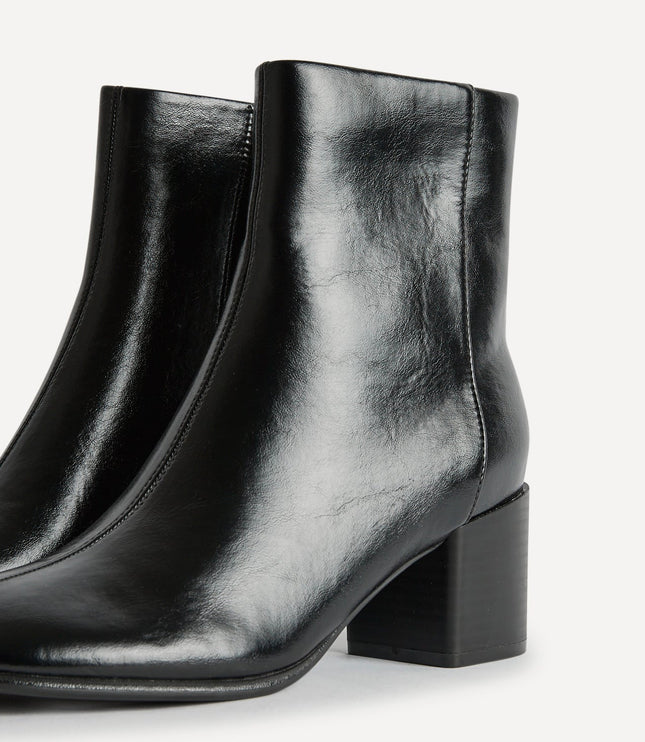 Women's Black Block Heel Ankle Boots with Side Zip