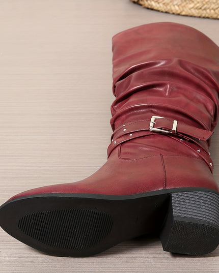 Aveline | Women's Knee High Slouch Boots with Buckle - Black - Image 12