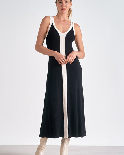 Vestido midi de cóctel sin mangas de satén negro para mujer