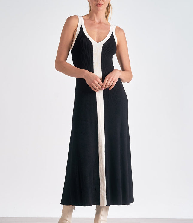 Vestido midi de cóctel sin mangas de satén negro para mujer