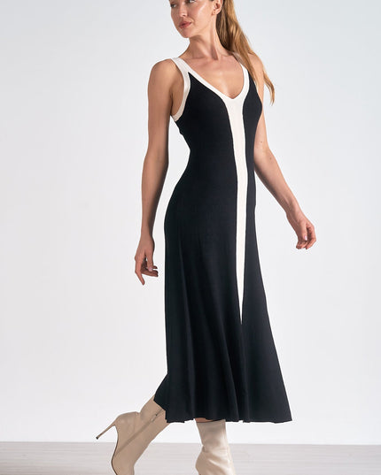 Vestido midi de cóctel sin mangas de satén negro para mujer