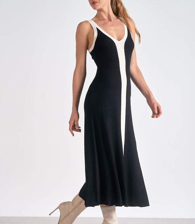 Vestido midi de cóctel sin mangas de satén negro para mujer