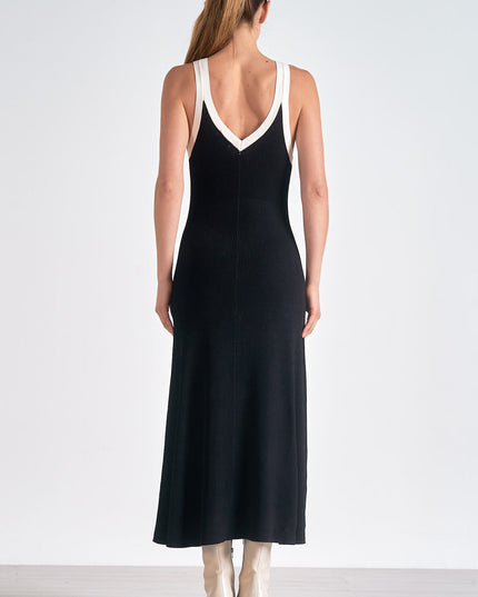 Vestido midi de cóctel sin mangas de satén negro para mujer