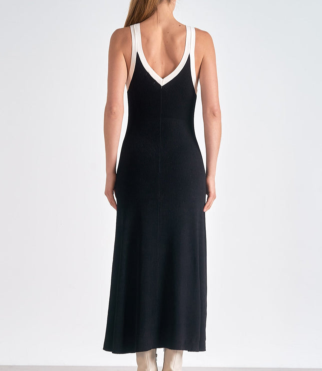 Vestido midi de cóctel sin mangas de satén negro para mujer