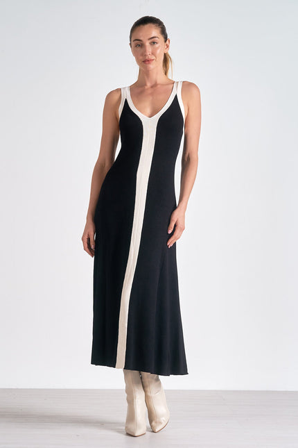 Vestido midi de cóctel sin mangas de satén negro para mujer