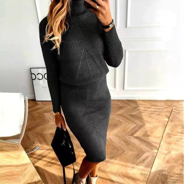 Women's Bloused Waist Fine Rib Knitted Jumper Dress