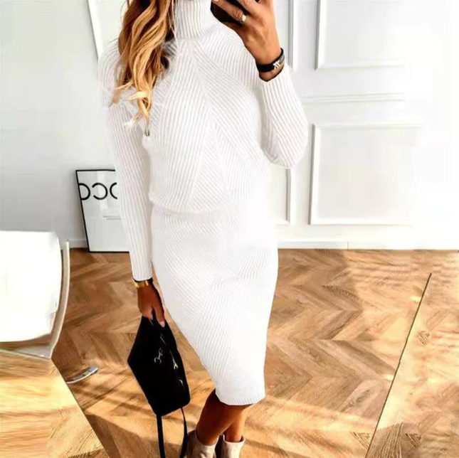 Women's Bloused Waist Fine Rib Knitted Jumper Dress