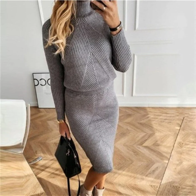 Women's Bloused Waist Fine Rib Knitted Jumper Dress