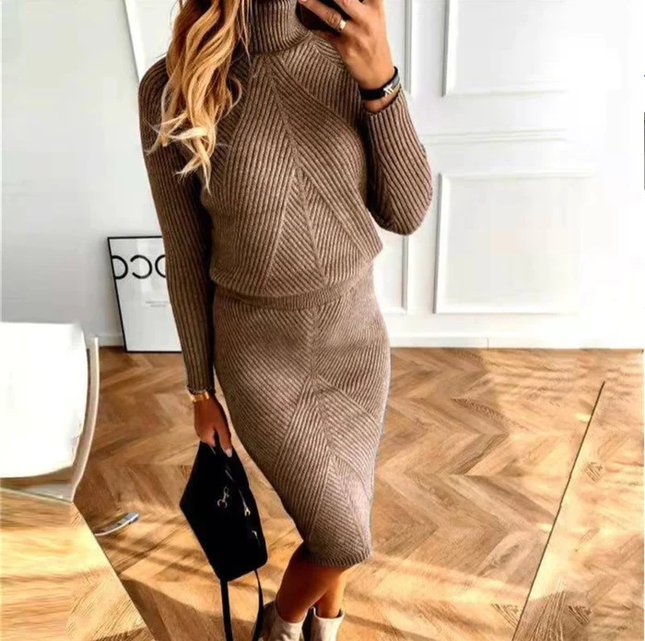Women's Bloused Waist Fine Rib Knitted Jumper Dress