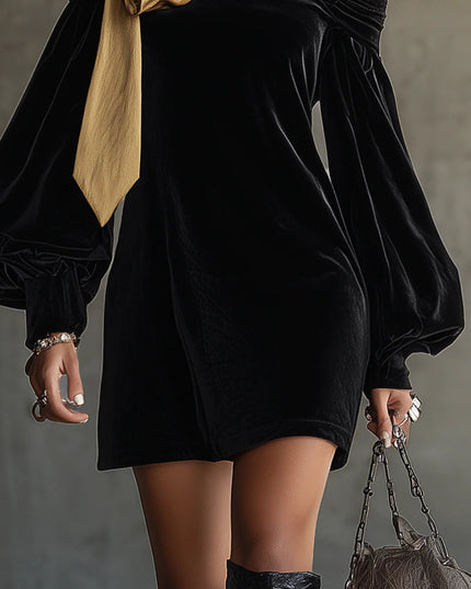 Women's Bow Shoulder Bardot Mini Velvet Dress