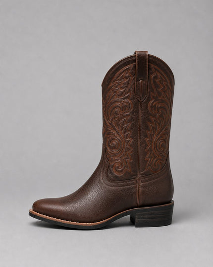 Women's Embroidered Leather Western Ankle Boots Block Heel
