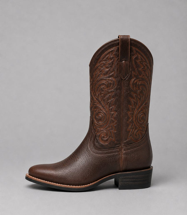 Women's Embroidered Leather Western Ankle Boots Block Heel