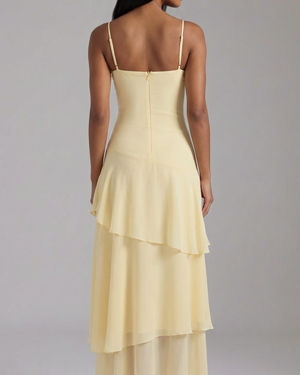 Vestido midi floral amarillo mantequilla para invitada de boda mujer