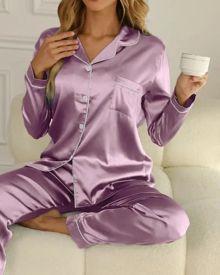 Women's Buttoned Satin Contrast Edge Pyjamas