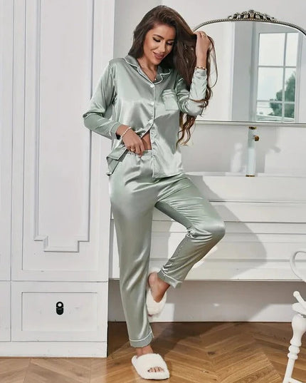 Women's Buttoned Satin Contrast Edge Pyjamas