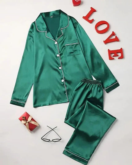 Women's Buttoned Satin Contrast Edge Pyjamas