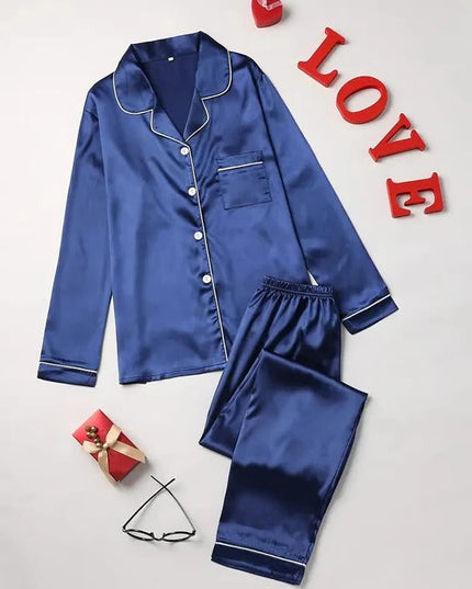 Women's Buttoned Satin Contrast Edge Pyjamas