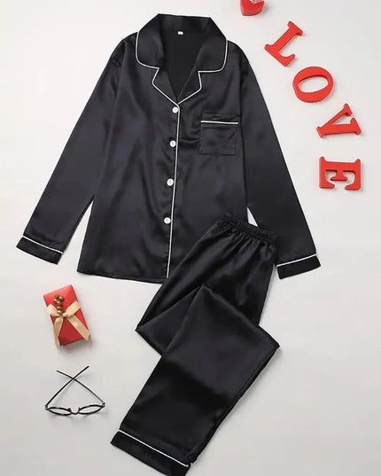Women's Buttoned Satin Contrast Edge Pyjamas