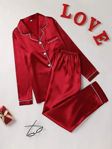 Women's Buttoned Satin Contrast Edge Pyjamas