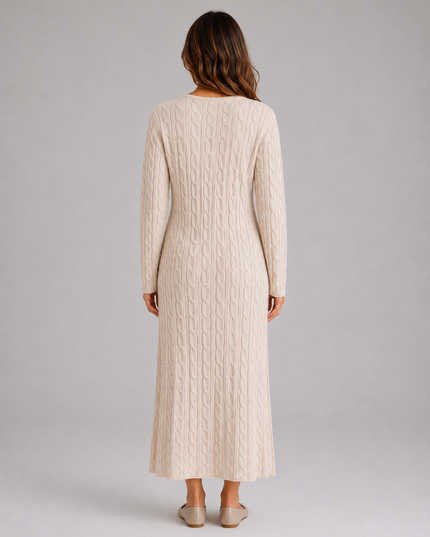 Women's Cable Knit Maxi Jumper Dress with Long Sleeves