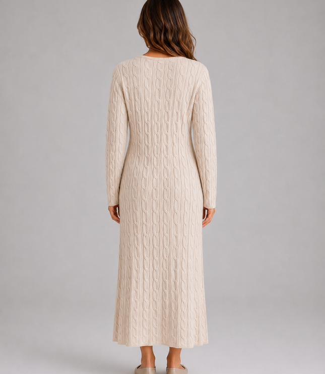 Women's Cable Knit Maxi Jumper Dress with Long Sleeves