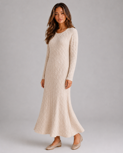 Women's Cable Knit Maxi Jumper Dress with Long Sleeves