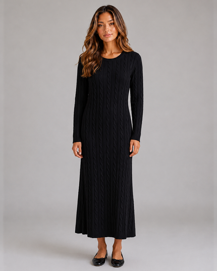 Women's Cable Knit Maxi Jumper Dress with Long Sleeves