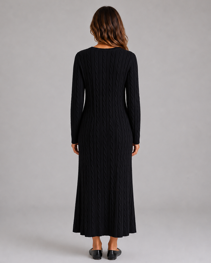 Women's Cable Knit Maxi Jumper Dress with Long Sleeves
