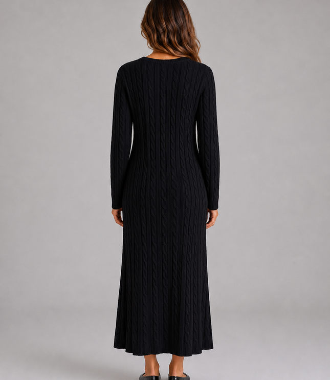Women's Cable Knit Maxi Jumper Dress with Long Sleeves