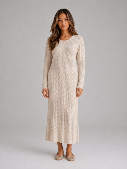 Women's Cable Knit Maxi Jumper Dress with Long Sleeves