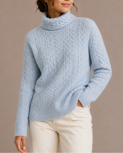 Women's Cable Knit Roll Neck Jumper with Dropped Shoulders