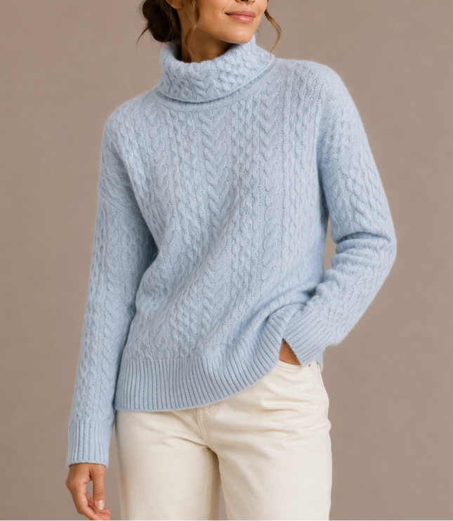 Women's Cable Knit Roll Neck Jumper with Dropped Shoulders