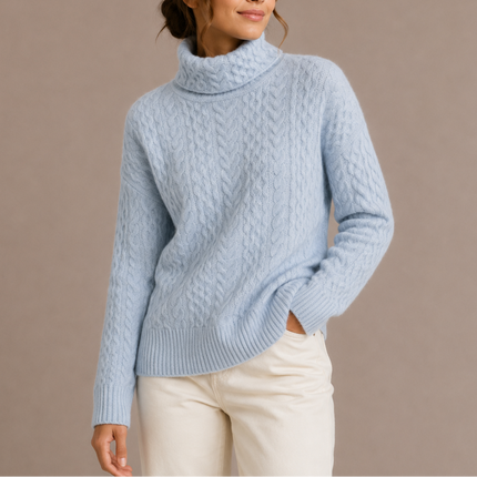 Women's Cable Knit Roll Neck Jumper with Dropped Shoulders