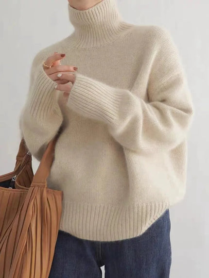 Elegant Women's Cashmere Turtleneck Sweater with High Collar
