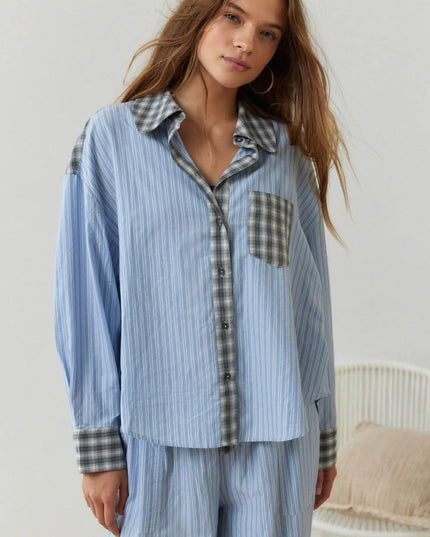 Women's Check And Stripe Buttoned Pyjamas